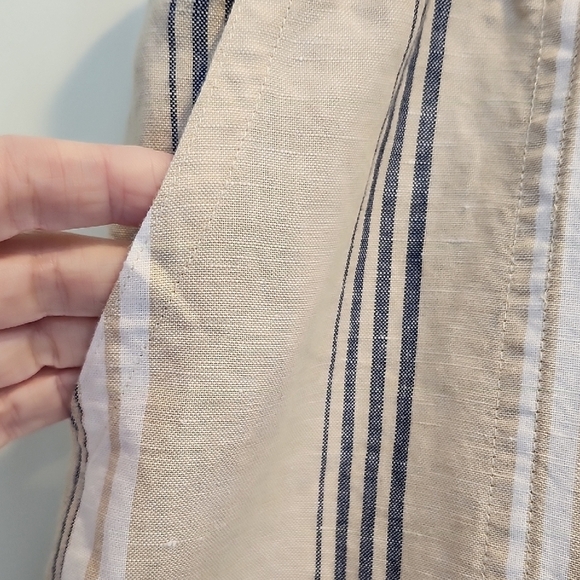 Liz Claiborne Khaki Striped Linen Blend Zippered Straight Leg Pant Size Small - Picture 3 of 9